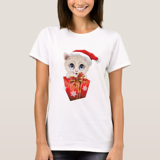 Camiseta Papais noeis de Natal Kitten com presentes (Frente)