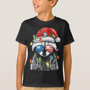 Camiseta Papais noeis de natal Lights Raccoon Engraçadas Tr