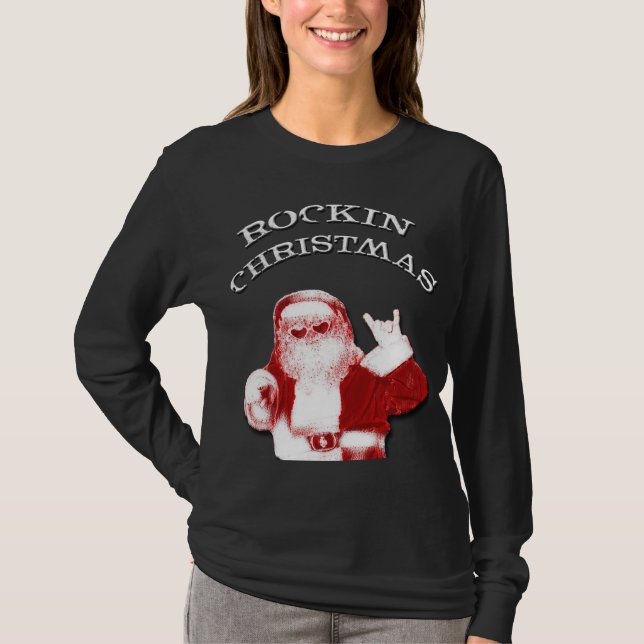 Camiseta Papais noeis de Natal Modern Rockin Damas T Shirt (Frente)