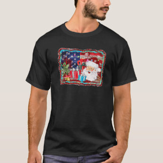 Camiseta Papais noeis de Natal Patriotas com Bandeira Ameri