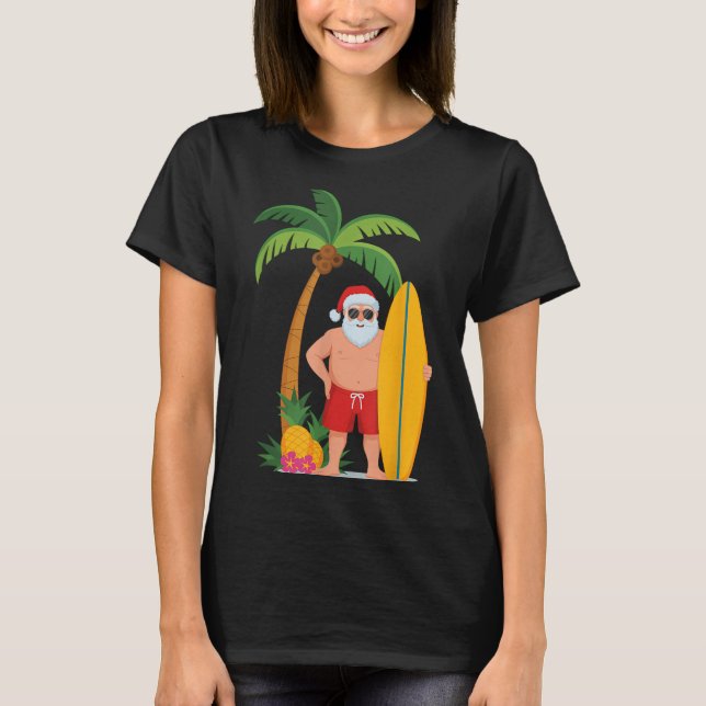 Camiseta Papais noeis de Natal Praia Nova Férias Surfe (Frente)