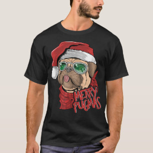 Camiseta Papais noeis de Natal Pug Feliz Pugmas Cueca Pug L