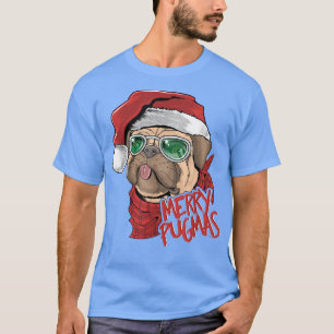 Camiseta Papais noeis de Natal Pug Feliz Pugmas Cueca Pug L
