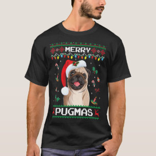 Camiseta Papais noeis de Natal Pug Feliz Pugmas Xmas