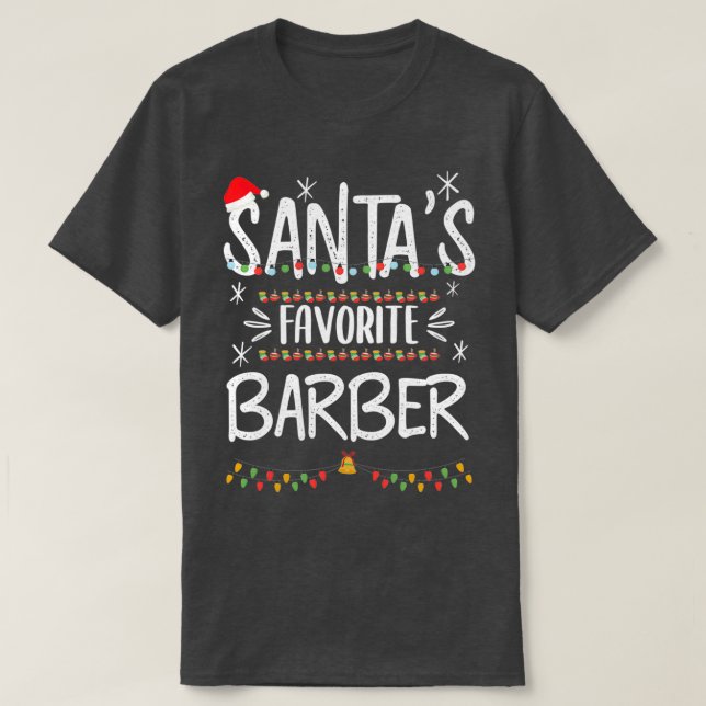 Camiseta Papais noeis de Natal Shirt Santax27s Barber Favor (Frente do Design)