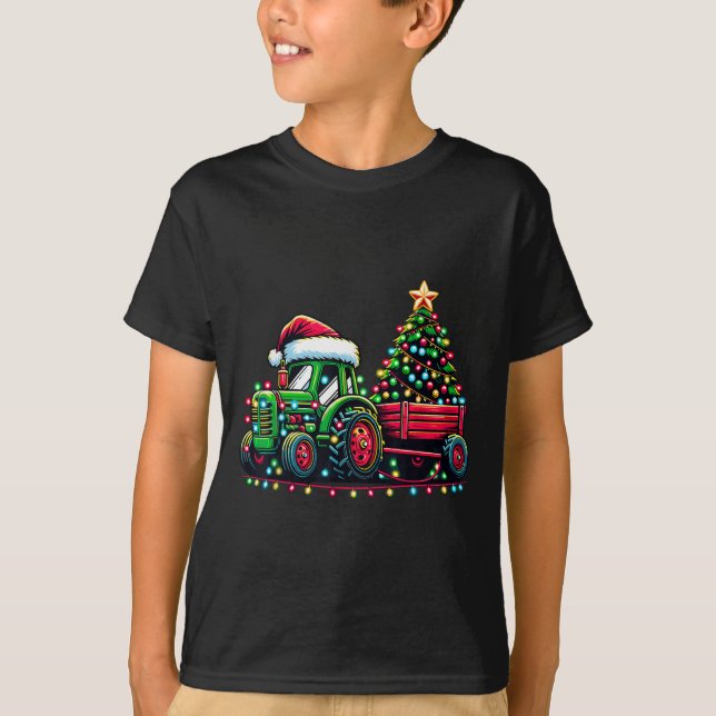 Camiseta Papais noeis de Natal Trator Boys Carro de Fazenda (Frente)