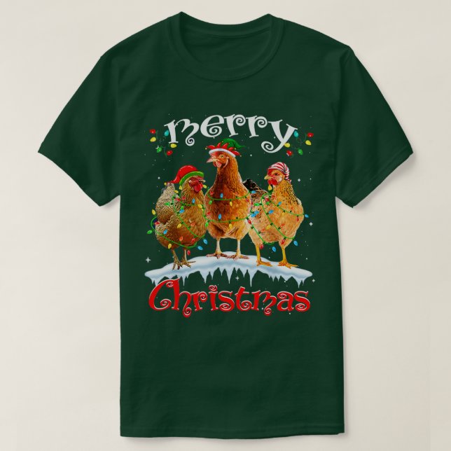 Camiseta Papais noeis de neve de Natal de frango Luzes de N (Frente do Design)