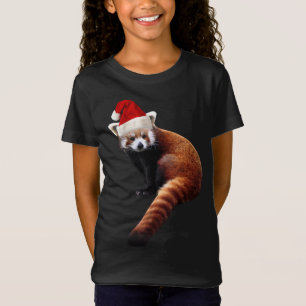 Camiseta Papais noeis de Panda Vermelha Chapéu de Natal Bon