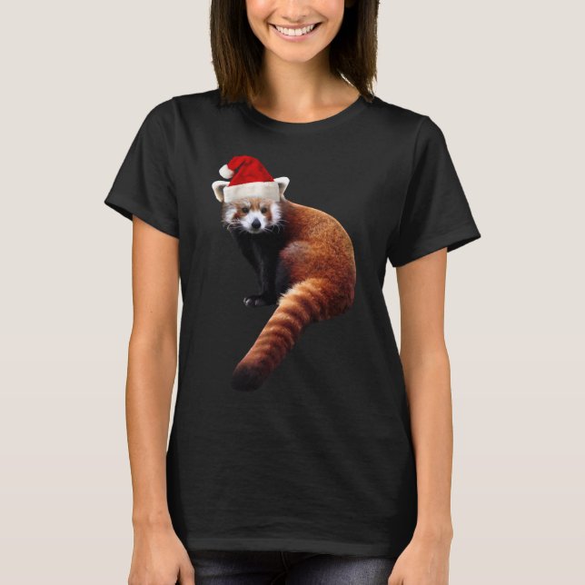 Camiseta Papais noeis de Panda Vermelha Chapéu de Natal Bon (Frente)