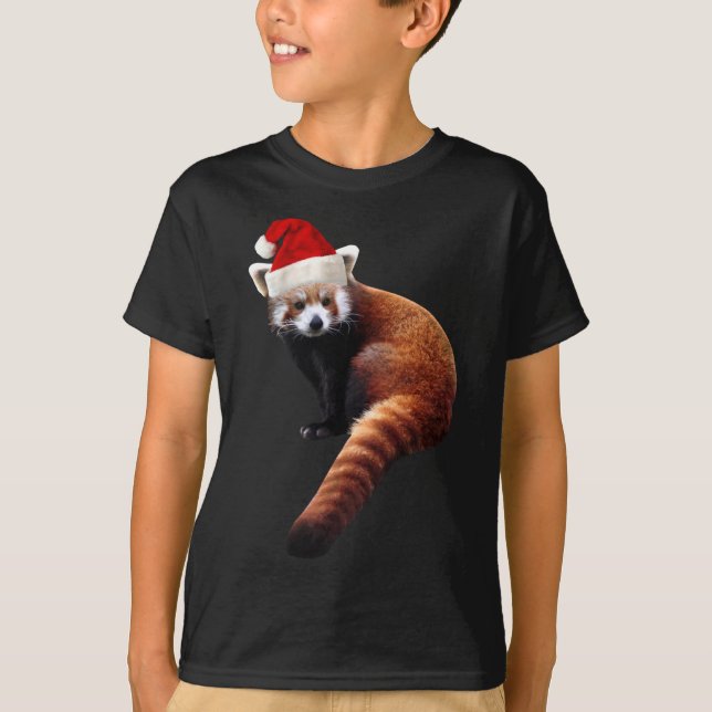 Camiseta Papais noeis de Panda Vermelha Chapéu de Natal Bon (Frente)