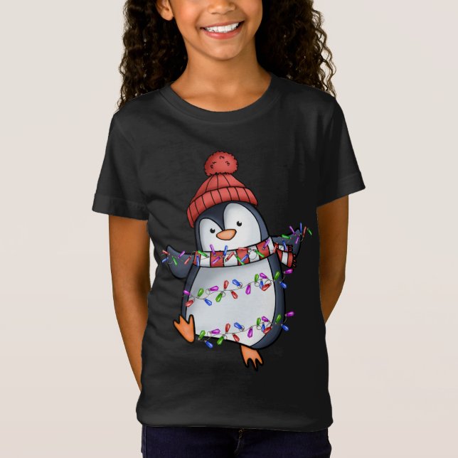 Camiseta Papais noeis de pinguim acenam pijama de Natal Cut (Frente)
