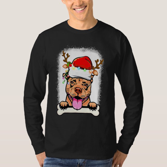 Camiseta Papais noeis de Pitbull Branqueados Luzes de Natal (Frente)
