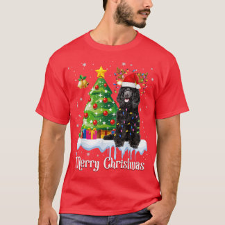 Camiseta Papais noeis de Poodle Negra Árvore de Natal Luzes