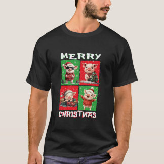 Camiseta Papais noeis de porco giros sobem árvore de Natal