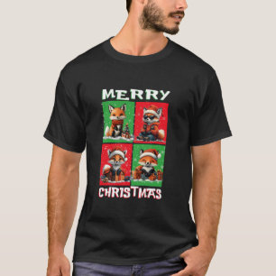 Camiseta Papais noeis de Raposa Cura Passam Árvore Feliz de