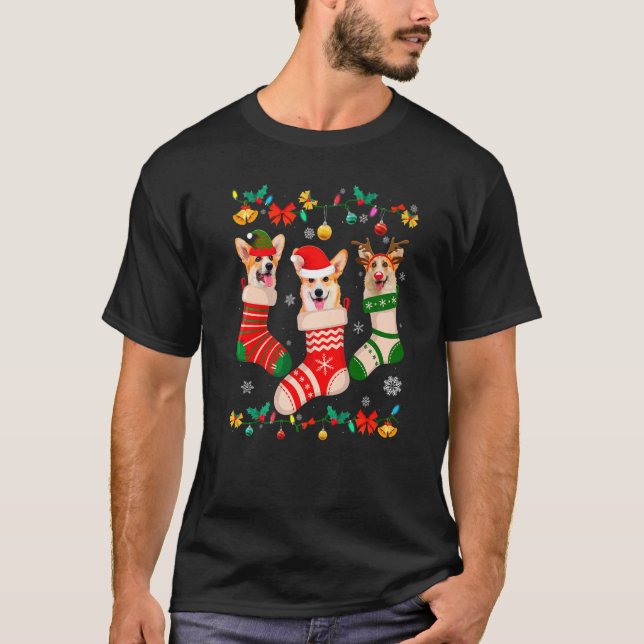 Camiseta Papais noeis de Reindeer de Corgi Sock de Natal (Frente)