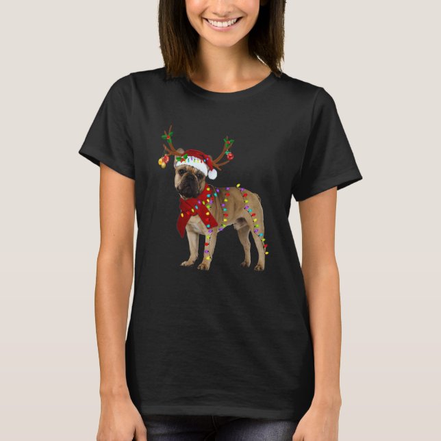 Camiseta Papais noeis de renas de buldogue francesas Natal  (Frente)
