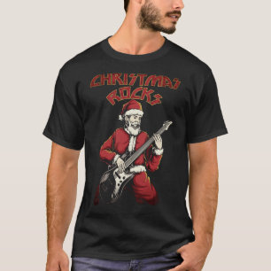 Camiseta Papais noeis De Rochas De Natal Com Violão
