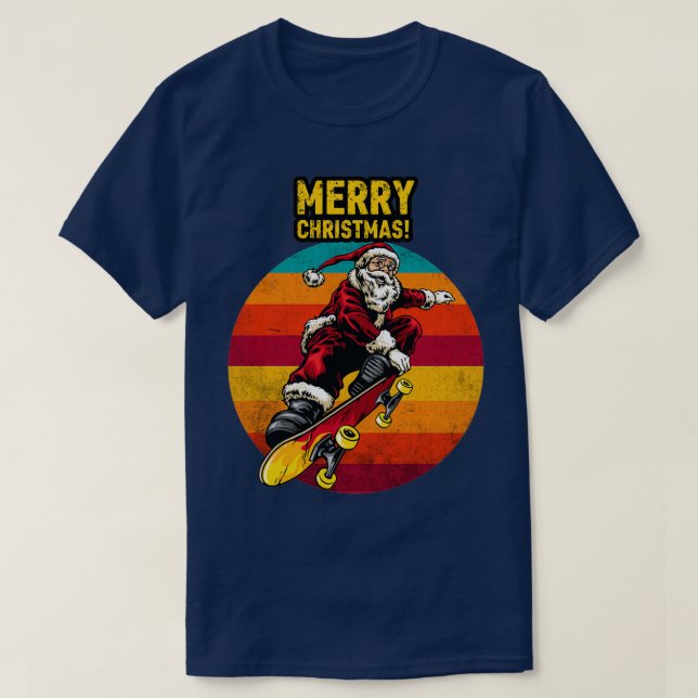 Camiseta Papais noeis de Skate de Natal Engraçado Papai Noe (Frente do Design)