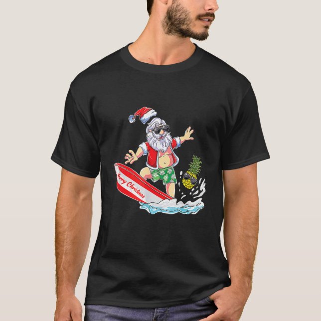 Camiseta Papais noeis De Surfe Férias De Verão De Praia Nat (Frente)