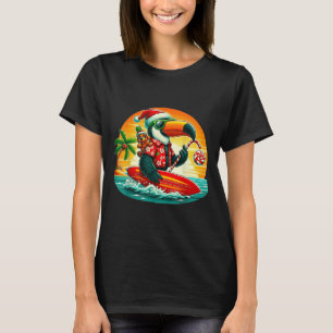 Camiseta Papais noeis De Surfe Turiano E Cachorro Engraçado