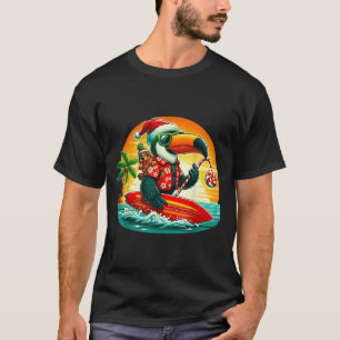 Camiseta Papais noeis De Surfe Turiano E Cachorro Engraçado
