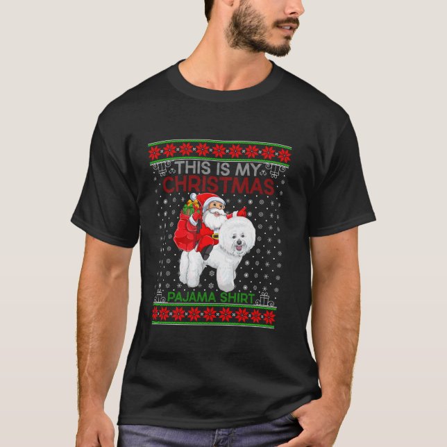 Camiseta Papais noeis De Sweater Feios De Bichon Frise Ch (Frente)
