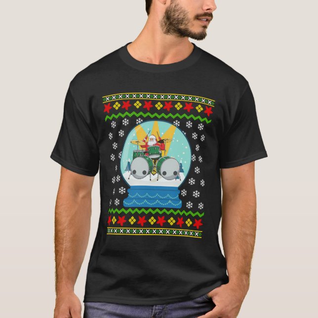 Camiseta Papais noeis de tambor Neve Globo Feio de Natal Pe (Frente)