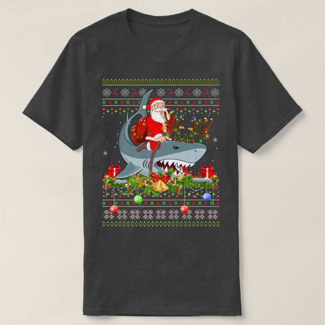 Camiseta Papais noeis De Tubarão Que Andam De Natal (Frente do Design)