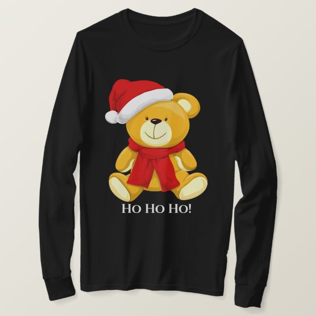 Camiseta Papais noeis De Urso Cortado Mens Leve Longa (Frente do Design)