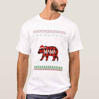 Camiseta Papais noeis de Urso Família Xadrez Vermelha