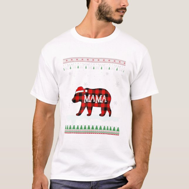 Camiseta Papais noeis de Urso Família Xadrez Vermelha (Frente)