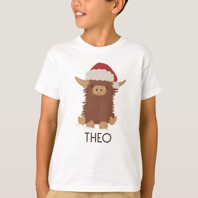 Camiseta Papais noeis de vacas do planalto do Natal bonito (Frente)