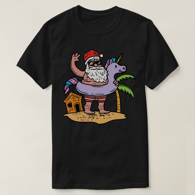 Camiseta Papais noeis de Verão Unicorre Incêndio Frio Natal (Frente do Design)