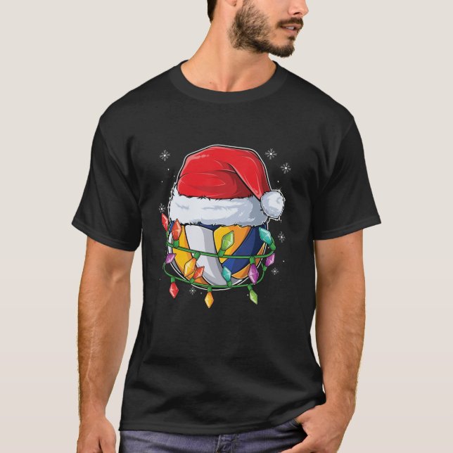 Camiseta Papais noeis de Voleibol Luzes de Natal Esporte Fe (Frente)