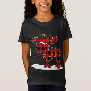 Camiseta Papais noeis de Xadrez vermelha Luzes de alce de a