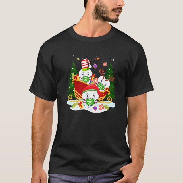 Camiseta Papais noeis Dentes Rostos Máscara Dentária Xmas D (Frente)