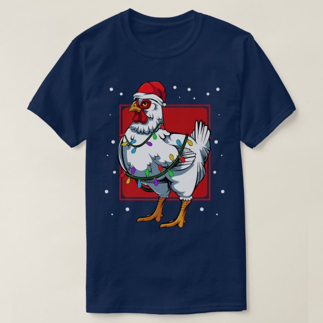 Camiseta Papais noeis divertidos à luz de galinha Feliz Cel (Frente do Design)