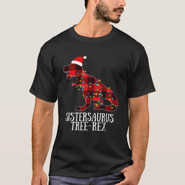 Camiseta Papais noeis do Dinossauro de Natal Luzes de Xadre (Frente)