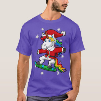 Camiseta Papais noeis do Unicórnio de Natal Snowboard