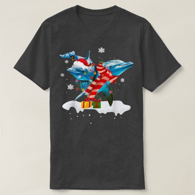 Camiseta Papais noeis Dolphin Animal Christmas Lights Lover (Frente do Design)