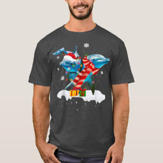 Camiseta Papais noeis Dolphin Animal Christmas Lights Lover