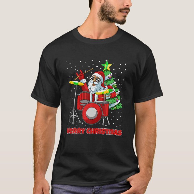 Camiseta Papais noeis Drummer Natal Pajama X Mas Drum Playe (Frente)