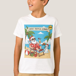 Camiseta Papais noeis e boneco de neve na praia