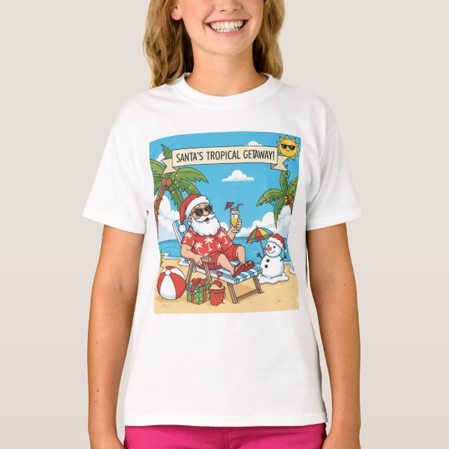Camiseta Papais noeis e boneco de neve na praia (Frente)