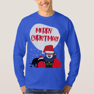 Camiseta Papais noeis e Cachorro Doido Engraçado Feliz Nata