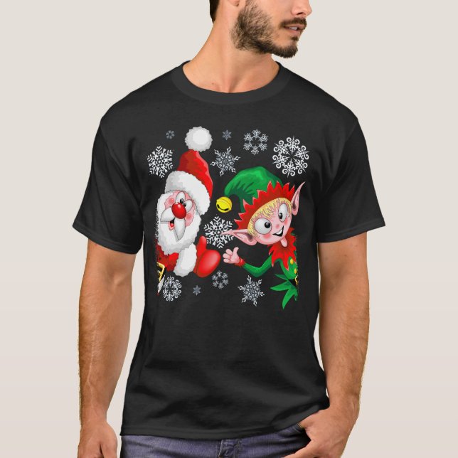 Camiseta Papais noeis e Caracteres de Natal do Elf diminuem (Frente)