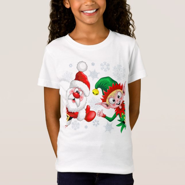 Camiseta Papais noeis e Caracteres de Natal do Elf diminuem (Frente)