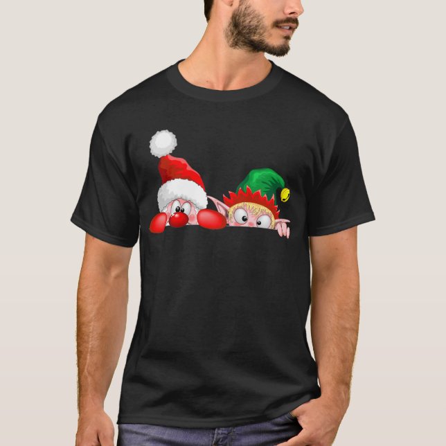 Camiseta Papais noeis e Elf Cute e Caracteres Engraçados (Frente)