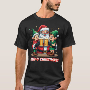 Camiseta Papais noeis e Elves Beer Fest Engraçado Teto de N